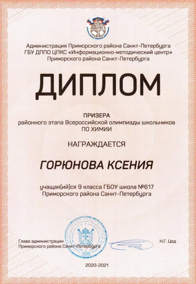 2020-2021 Горюнова Ксения 9лм (РО-химия)